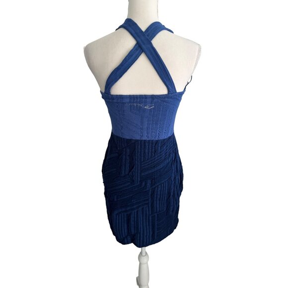 DESIGUAL Blue Colorblock Halter Dress Size Medium - Picture 5 of 10